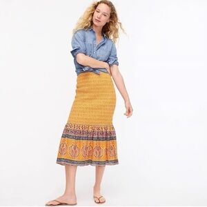 J.CREW Smocked Sunny Yellow Block Print Bodycon Midi Skirt S